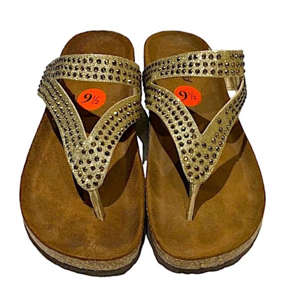 Bio-Gold with gold glitter stones wedge sandals Size 9.5 - Picture 1 of 10